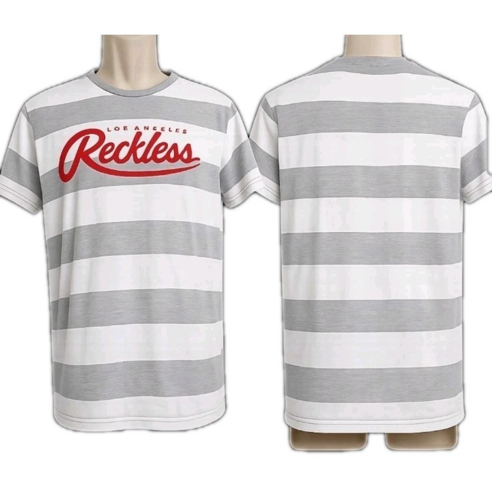 Reckless Los Angeles T-Shirt Mens M Gray Heather White Striped Graphic Young and
